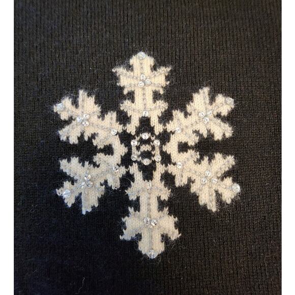 Real Clothes Silk Cashmere Black Crewneck Sweater Winter Snowflake SZ Medium - Picture 6 of 9